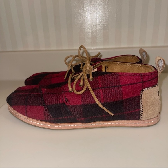 Toms Red And Black Buffalo Plaid Bota Desert Boot Leather Ankle Chukka Boots - Picture 7 of 16